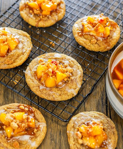 Peach Cobbler Cookies Easy Peach Cookies, Peach Cobbler Cookies, Cobbler Cookies, Bars Cookies, Low Cal Dessert, Peach Cookies, Cinnamon Sugar Cookies, Cobbler Topping, Boss Ladies