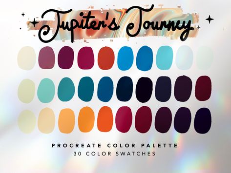 Jupiter's Journey Color Palette For Procreate This color palette contains 30 color swatches to use in Procreate App. These colors were handpicked and were inspired by the planet Jupiter.  ⭐️ || YOU WILL RECEIVE || ⭐️ 1 x Procreate Palette Instructions 1 x JPG file with all swatches 1 x Jupiter's Journey Color Palette for Procreate || .swatches file ⭐️ || HOW TO USE || ⭐️ 1. You will receive an email after you complete checkout with a link to download the files.  2. You can also log into your Ets Procreate Swatches, Paint Color Pallets, Procreate Palettes, Color Palette Procreate, Procreate Palette, Palette Organizer, Planet Jupiter, Procreate Color Palette, Color Design Inspiration