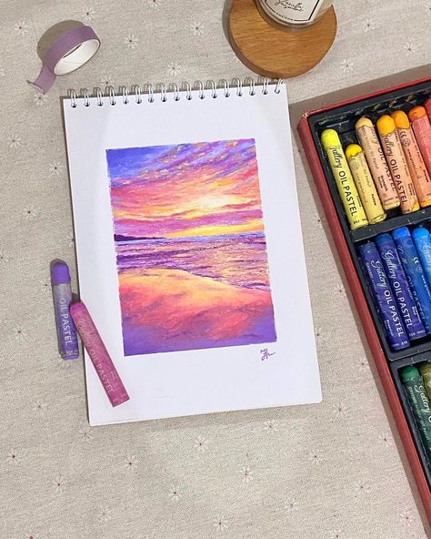 Oil Pastel Aesthetic, Oil Pastel Techniques, Oil Pastel Landscape, Food Desert, Things Take Time, Oil Pastel Paintings, Pastel Landscape, Oil Pastel Art, Oil Pastel Drawings