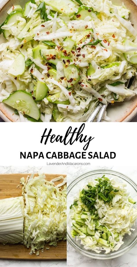 Napa Salad, Healthy Green Salads, Napa Cabbage Recipes, Napa Cabbage Salad, Cabbage Side Dish, Lavender Macarons, Chinese Kool, Cabbage Salad Recipes, Vegan Salad Recipes