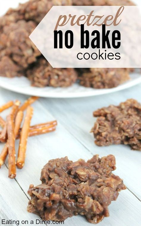 No Bake Cookie Recipe, Pretzel Cookie, No Bake Cookie, Eating On A Dime, Peanut Butter No Bake, Baking Recipes Cookies, Oats Recipe, Cookie Pops, Peanut Butter Cookie Recipe