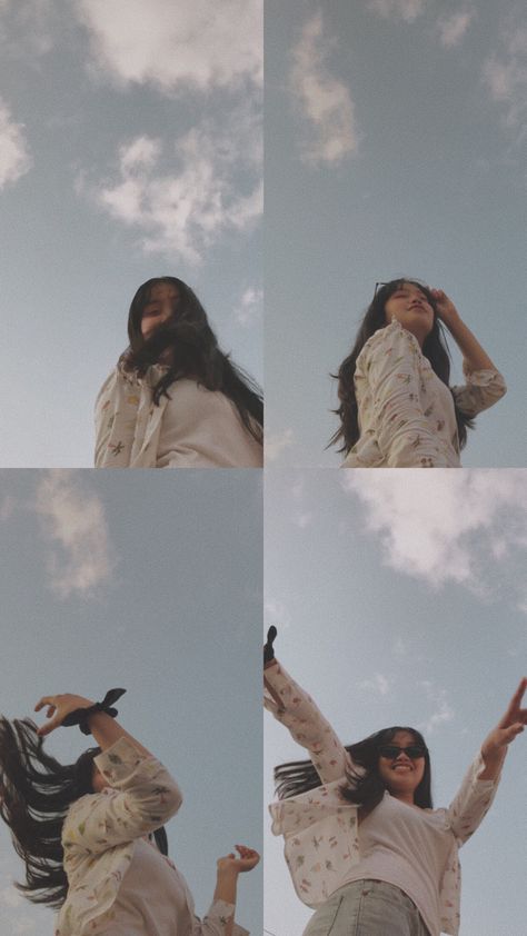 Clouds Aesthetic Photoshoot, Aesthetic Poses With Sky, Photo With Sky Ideas, Sky Poses Photography, Sky Photoshoot Ideas, Photo Tricks, Aesthetic Pose, Best Friends Forever Images, Cloud Photos