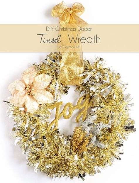 DIY Tinsel Wreath tutorial Silver Wreaths, Diy Tinsel, Tinsel Wreath, Diy Christmas Decor, Christmas Tinsel, Tinsel Tree, Wreath Diy, Wreath Tutorial, Vintage Christmas Ornaments