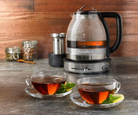 Prepare your favorite hot beverages with KitchenAid® tea kettles. Kettle Electric, Glass Kettle, Glass Tea Kettle, Iced Tea Maker, Electric Kettles, Electric Tea Kettle, Tea Varieties, Countertop Appliances, How To Make Oil