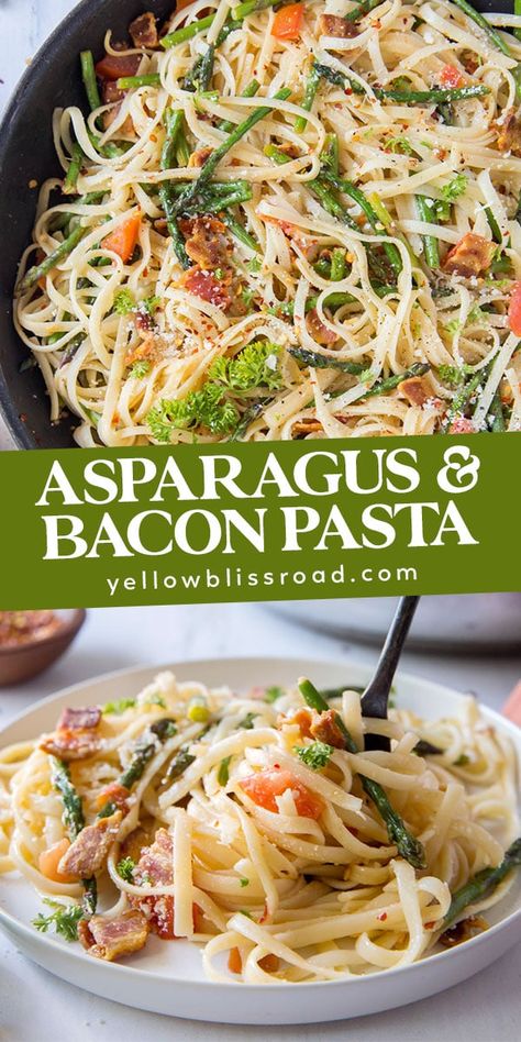 Bacon Asparagus Pasta, Asparagus Pasta Recipes, Asparagus Pasta Salad, Bacon Asparagus, Recipes Asparagus, Salad Recipes With Bacon, Creamy Asparagus, Asparagus Bacon, Pasta Meals