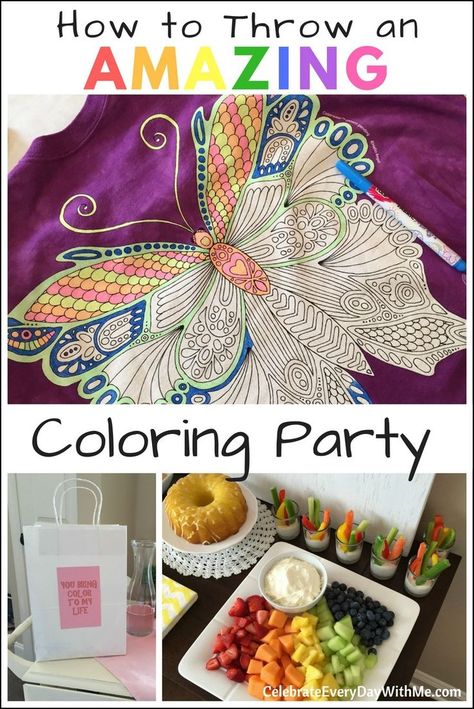 Fun tips for throwing an amazing coloring party where you and your friends can unwind and relax while getting the creative juices flowing. Coloring Party, Party Tablescapes, Coloring Tips, Coloring Supplies, Adult Coloring Book Pages, Book Party, Crafts Workshop, Color Techniques, Colorful Party