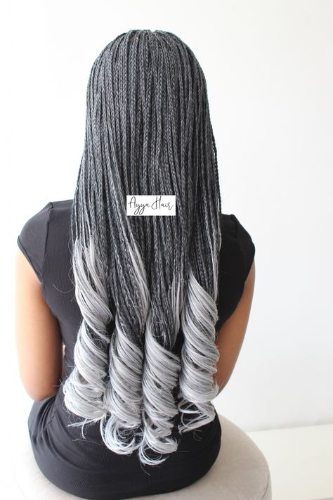 Best Braids Hairstyles Ideas - Braids Hairstyles Short Gray Braids For Black Women, Grey Braided Hairstyles For Black Women, Braided Gray Hair, Reverse Gray Ombre Hair, Grey Goddess Braids, Gray Hair Braids Black Women, Grey Knotless Box Braids, Gray Braids For Black Women, Grey Hair Braids Black Women