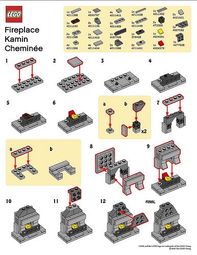 LEGO MMMB - November '10 (Fireplace) Instructions Lego Blueprint, Lego Winter, Lego Furniture, Lego Challenge, Lego Building Instructions, Construction Lego, Lego Christmas, Lego Diy, Lego Activities