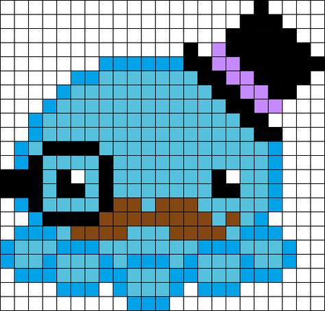 Stylish octopus perler bead pattern Blue Perler Beads Ideas, Perler Octopus, Bluey Perler Beads, Blue Perler Bead Patterns, Shark Perler Bead Pattern, Octopus Pixel Art, Perler Pins, Kandi Mask Patterns, Pixel Art Animals