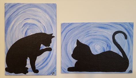 CAT SILHOUETTE  ACRYLIC ON CANVAS  2-5" X 7" Cute Art Paintings, Cat Silhouette Painting, Cat Acrylic Painting, Silhouette Paintings, Sky Ceiling, Canvas Gallery Wall, Painting Simple, Kids Canvas Art, Cat Acrylic