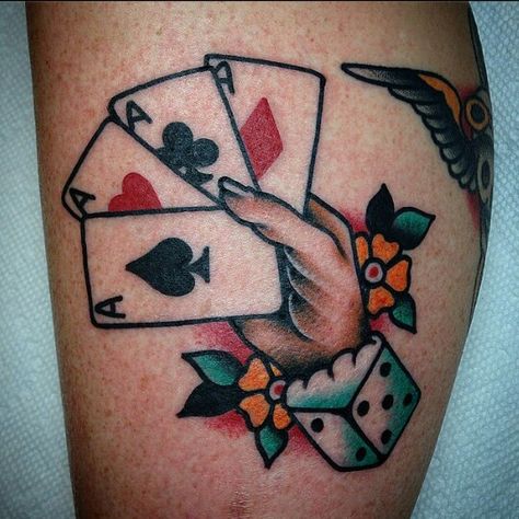 Tattoo designs Traditional Tattoo Hand Holding, Hand Holding Card, Poker Tattoo, Playing Card Tattoos, Liberty Tattoo, Dice Tattoo, Ace Tattoo, Vegas Tattoo, Card Tattoo Designs