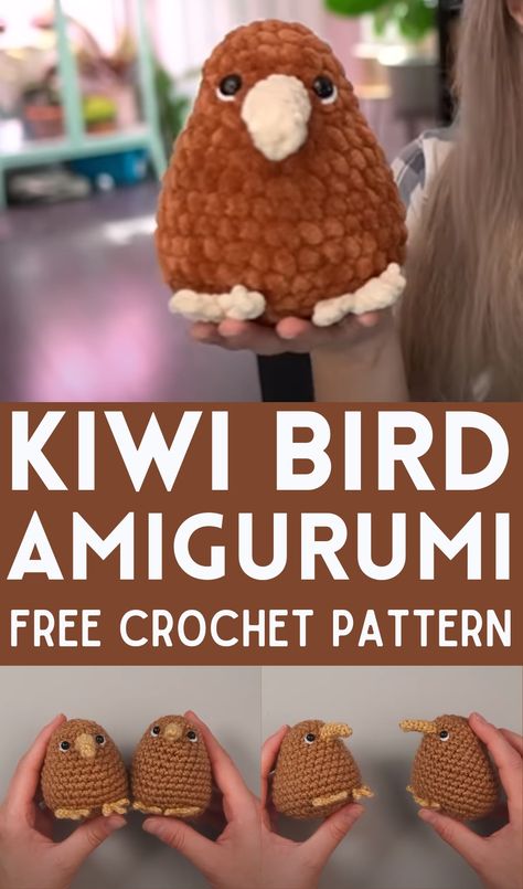 Crochet Kiwi Bird Amigurumi Crochet Kiwi Bird Pattern Free, Kiwi Bird Crochet Pattern, Kiwi Crochet Pattern, Crochet Kiwi Bird, Free Bird Crochet Pattern, Free Crochet Bird Patterns, Crochet Birds Free Pattern, Kiwi Animal, Kiwi Crochet