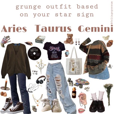 #grunge #outfitinspo #grungeoutfit #zodiac #zodiacsigns Taurus Clothing Style, Grunge Outfit Moodboard, Taurus Outfits, Zodiac Signs Outfits, Grunge Outfit, Taurus And Gemini, Style Aesthetic, Cool Fits, Star Sign