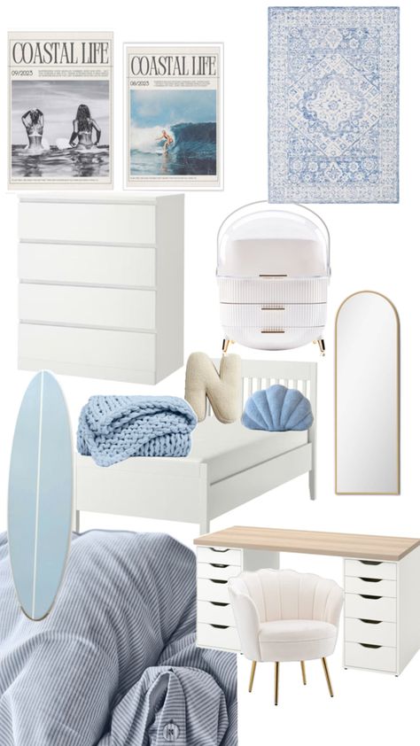 Dorm Room Pictures, Surf Room Decor, Ocean Room Decor, Bedroom Ideas For Small Rooms Cozy, Room Organization Bedroom, Simple Bedroom Decor, Aesthetic Bedroom Ideas, Preppy Room, Dream House Rooms