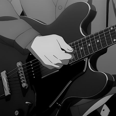 Electric Guitar Cover Photo, Anime Guitar Pfp, Anime Guy Playing Guitar, Guitar Pfp Aesthetic, Guitar Anime Aesthetic, Anime Playing Guitar, Dark Guitar Aesthetic, Guitar Dark Aesthetic, Polyphia Aesthetic