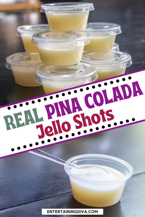 White Pina Colada Jello Shots (With Coconut Milk & Pineapple Juice) Pina Colada Jello Shots Recipe, White Jello, Pina Colada Jello Shots, Rum Jello Shots, Making Jello Shots, Best Jello Shots, Pineapple Jello, Juice Coconut, Rum Tasting