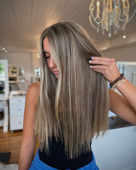 sandy blonde 🥥🐚 #hairstylist #hairstylists #michiganstylist #mihairstylist #blonde #brunette #highlights #lowlights #livedinblonde #livedinhair #dimensionalblonde #rootsmudge #teasylights #balayage #haircut #holland #grandrapids #michigan Fall Brown Blonde Hair, Brunette With Blonde Lowlights, Ash Brown Blonde Highlights, Brunette Ashy Highlights, Blonde With Ash Lowlights, Highlights Lowlights Blonde, Brown Hair With Light Blonde Highlights, Brunnete Blonde Highlight, Cool Tone Blonde Highlights