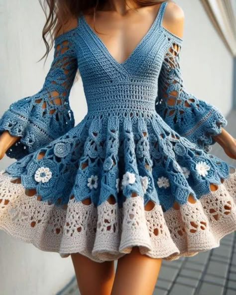 Retro Crochet, Crochet Sweater Design, Floral Long Sleeve Dress, Crochet Clothing And Accessories, Dress Tutorials, Simple Crochet, Crochet Fashion Patterns, Crochet Dress Pattern, Quick Crochet