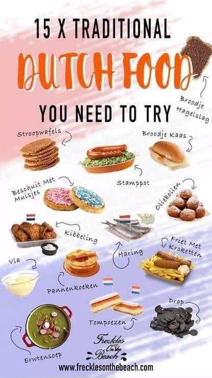 Dutch foods to try. Okay there are only 14 listed even though it says 15.. go figure. I've tried a few and will look for opportunities to try more. Typical Dutch Food, Dutch Desserts, Culture Recipes, Amsterdam Vacation, Netherlands Food, Dutch Cuisine, Amsterdam Food, Dutch Netherlands, Dutch Food