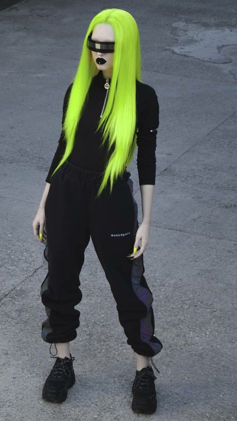 Cyberpunk Green Outfit, Cyberpunk Outfit Women Neon, Neon Cyberpunk Outfit, Neon Goth Aesthetic, Cyberpunk Fashion Neon, Cyberpunk Outfit Ideas, Cyberpunk Outfit Aesthetic, Cyberpunk Aesthetic Fashion, Cyberpunk Witch