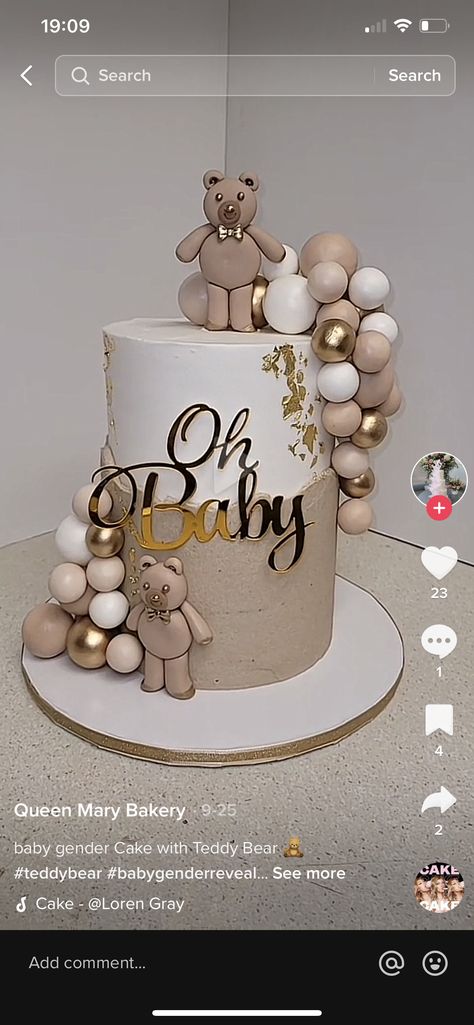 Brown Gender Reveal Cake, Bear Theme Baby Shower Cake, Brown Gender Reveal, Neutral Gender Reveal Cake, Teddy Bear Baby Shower Cake, Unique Baby Shower Cakes, Gold Baby Shower Cake, Dedication Cake, Baby Shower Cakes Neutral