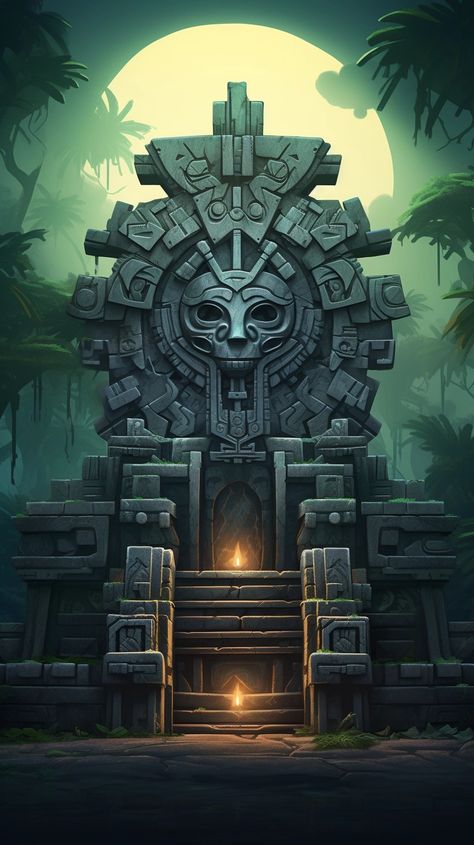 Image Aztec Fantasy Art, Aztec Palace, Ancient Temple Concept Art, Aztec Architecture, Aztec City, Aztec Background, Aztec Temple, Aztec Artwork, Maya Art