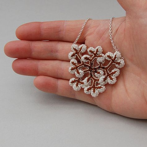 Botanical jewelry lichen necklace freeform crochet by elinart Crochet Jewlery, Knitted Necklace, Fabric Flower Brooch, Felt Jewelry, Fiber Jewelry, Freeform Crochet, Botanical Jewelry, Textile Jewelry, True Art