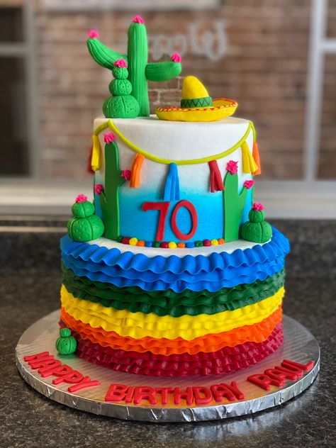 Fiesta Theme Cake, Fondant Cactus, Mexican Themed Cakes, Mexican Fiesta Cake, Mexican Fiesta Birthday Party, Piñata Cake, Mexican Theme Party Decorations, Mexican Cake, Mexican Birthday Parties