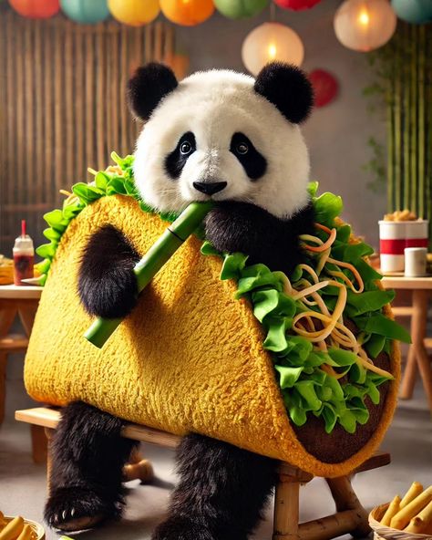 I don’t always dress as a taco, but when I do, I still bring my bamboo! 🌮🐼 #TacoBoutCute #BambooFilling #snackgoals Panda Bears, Panda Love, Favorite Animal, Panda Bear, Bears, Coffee, Animals, Quick Saves, Art