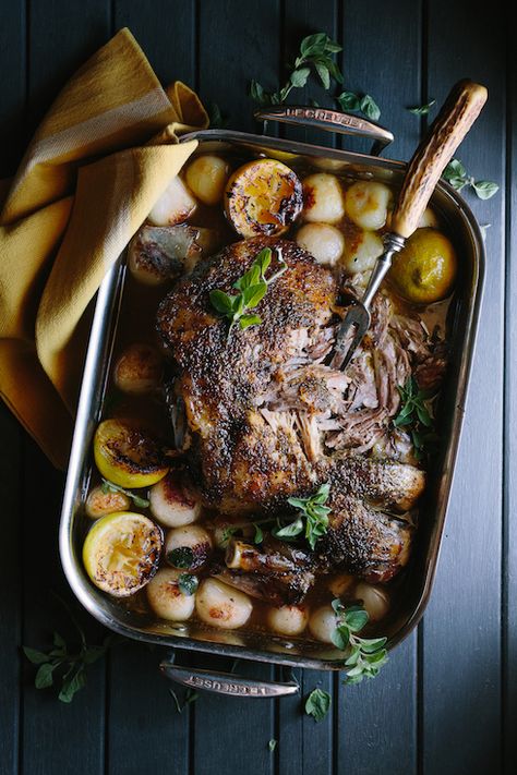 Greek-style 8 hour leg of lamb with lemon & origanum | The Food Fox Slow Roasted Leg Of Lamb, Leg Of Lamb Recipe, Roasted Leg Of Lamb, Roast Dinner Recipes, Boneless Leg Of Lamb, Lamb Leg Recipes, Roast Lamb Leg, Lamb Recipe, Lamb Meatballs