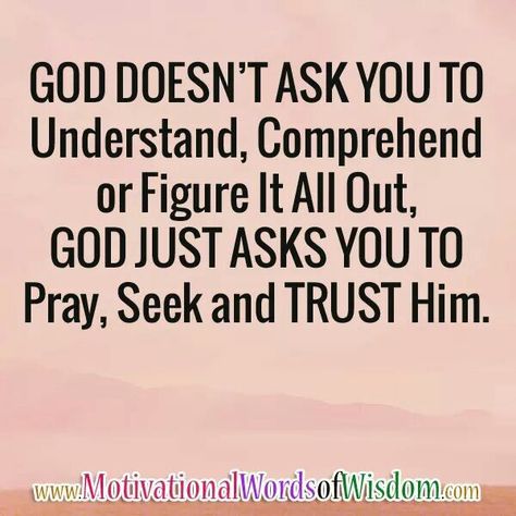 God doesn't ask you to understand, comprehend or figure it all out, God just ask you to Pray, Seek and Trust Him. Just Pray, Figure It Out, Spiritual Quotes, Beautiful Words, True Quotes, My Friend, Affirmations, Spirituality, Memes