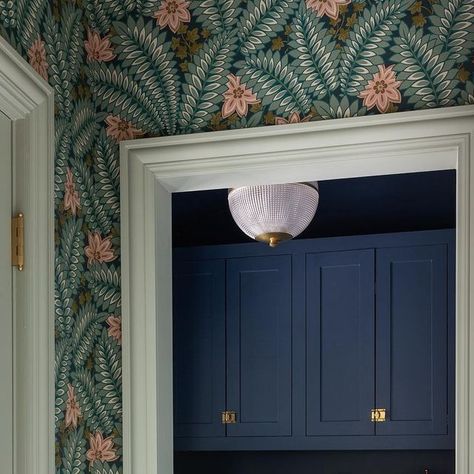 erin kestenbaum on Instagram: "To say I’m obsessed would be an understatement! Meet our side hall - this space is completely unrecognizable with this epic @schumacher1889 wallpaper ( Hidden Ivy in Spruce from the @borastapeter collection), which creates an immersive moment that runs all the way up our newly vaulted ceiling. In a small space like this, you have to take advantage of all the surface area you have and between the marble checkerboard floors and the @schumacher1889 wallpaper, I can certainly say we’ve maximized every surface! #gifted #schumacher1889 #borastapeter" Erin Kestenbaum, Checkerboard Floors, Checkerboard Floor, The Marble, Vaulted Ceiling, All The Way Up, Surface Area, Small Space, Small Spaces