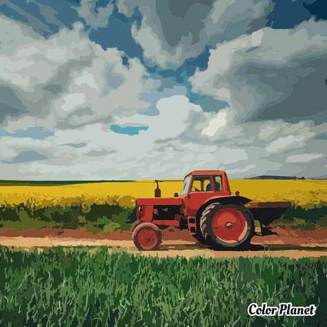 Painting Pages, Tractor Art, Dibujos Toy Story, Oil Painting Supplies, Field Paint, Oil Painting Inspiration, Scenery Paintings, Canvas Drawings, Farm Art