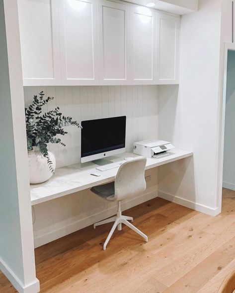 Study Nook Entryway, Cupboard Study Nook, Linen Cupboard Study Nook, Desk In Hallway Ideas, Small Study Nook Ideas, Study Nook Cabinetry, Study Nook Ideas Bedroom, Kitchen Study Nook, Small Nook Office Ideas