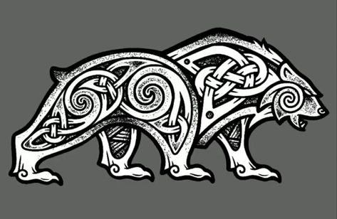 Norse Bear Art, Viking Wolf Art, Celtic Bear Design, Nordic Bear Tattoo, Viking Animals, Norse Bear, Norse Patterns, Fenrir Tattoo, Celtic Bear