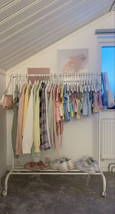 Clothing Rack Bedroom, Jacket Hanger, Shoe Stand, Pastel Room Decor, Garment Rack, Pastel Room, Pinterest Room Decor, Redecorate Bedroom, Shelf Storage