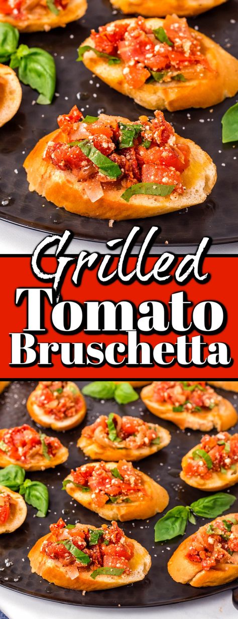 Chicken Saltimbocca Recipe, Indoor Grill Recipes, Tomato Bruschetta Recipe, Saltimbocca Recipe, Bbq Appetizers, Toasted Crostini, Tomatoes On Toast, Tapas Menu, Grilled Bruschetta