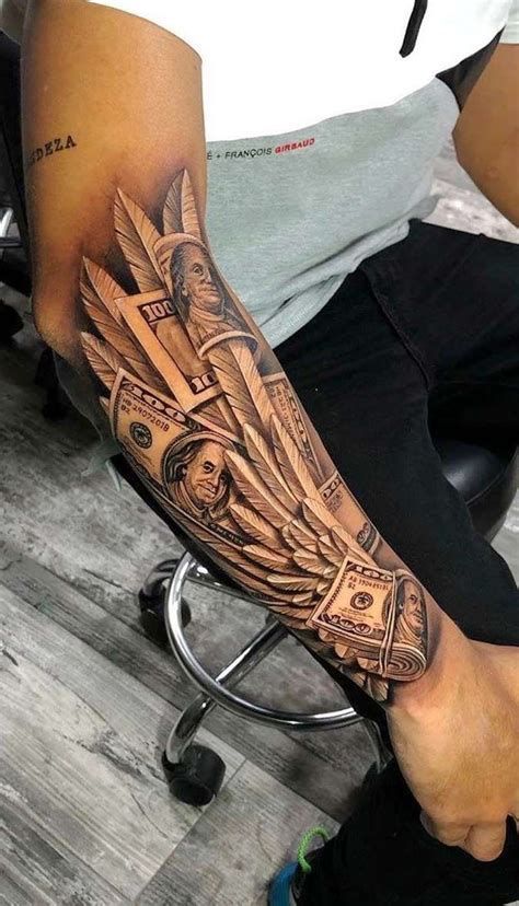 195 Money Tattoos For Men (2023) Dollar Bill Sign Ink - TattoosBoyGirl Top Forearm Tattoo For Men, Dollar Tattoo, Arm Tattoos Black, Tato Flash, Half Sleeve Tattoos Drawings, Money Tattoo, Men Tattoos Arm Sleeve, Leg Tattoo Men, Leg Tattoos Women