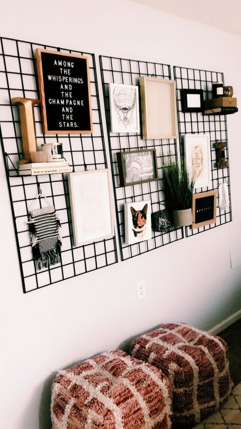 Kitchen Grid Wall, Wall Photo Grid Ideas, Grid Wall Panel Decor, Picture Frame Grid Wall, Picture Grid Wall, Grid Picture Wall, Grid Bedding Bedrooms, Ikea Grid Board, Photo Wall Grid