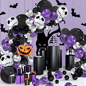 Skeleton Party Decorations, Black Balloon Arch, White Halloween Party, Black And White Balloons, Halloween Party Balloons, Nightmare Before Christmas Decorations, Black Balloon, Decoration Balloon, Halloween Party Decoration