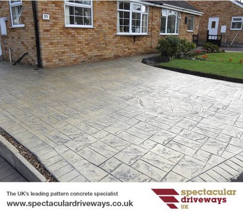 Pattern Imprinted Concrete Gallery of Driveways, Patios, Paths, Steps and Walls UK | Decorative Pattern Imprinted Concrete Specialists | Spectacular Driveways UK Imprinted Concrete Driveway, Printed Concrete, Pattern Concrete, Concrete Stained Floors, Driveway Design, Modern Backyard Landscaping, Patio Garden Design, Concrete Driveways, Modern Backyard