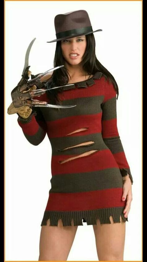 Mrs Freddy kruger Freddy Costume, Freddy Krueger Costume, Long Sleeve Striped Dress, Fantasias Halloween, Elm Street, Nightmare On Elm Street, Freddy Krueger, Long Sleeve Knit Sweaters, Fancy Dress Costumes