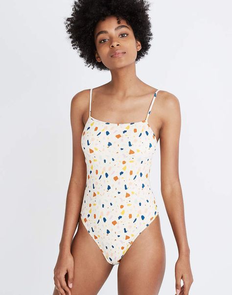 Madewell Second Wave Straight One-Piece Swimsuit in Terrazzo White Monokini, Fun One Piece Swimsuit, Modest Swimsuits, Halter One Piece Swimsuit, Swimwear Dress, Shelf Bra, One Piece For Women, Swim Dress, One Piece Swimwear