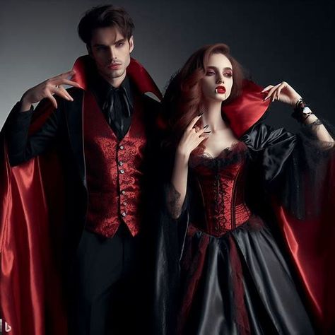 Vampire Matching Costume, Couples Vampire Costumes, Vampire Couple Costumes, Vampire Costume Couple, Vampires Pictures, Horror Images, Dracula Costume, Dark Vampire, Vampire Costumes