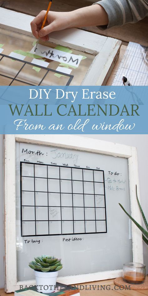 Learn how to make a DIY wall calendar out of an old window. Dry erase monthly calendars are great for staying organized and using an old window adds a modern farmhouse feel to your home decor. Diy Calendar Ideas How To Make, Diy Monthly Calendar, Diy Whiteboard Calendar, Diy Calendar Ideas, Diy Dry Erase Calendar, Diy Wall Calendar, Cork Board Ideas For Bedroom, Planner Whiteboard, Dry Erase Wall Calendar