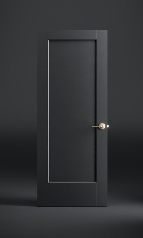 black lincoln park interior door Modern Interior Doors Black, White Interior Black Doors, Colors For Inside The House, Black Modern Interior Doors, Soft Black Interior Doors, One Panel Door Interiors, Black Interior Door With Gold Hardware, Black Stained Interior Doors, Matte Black Doors Interior