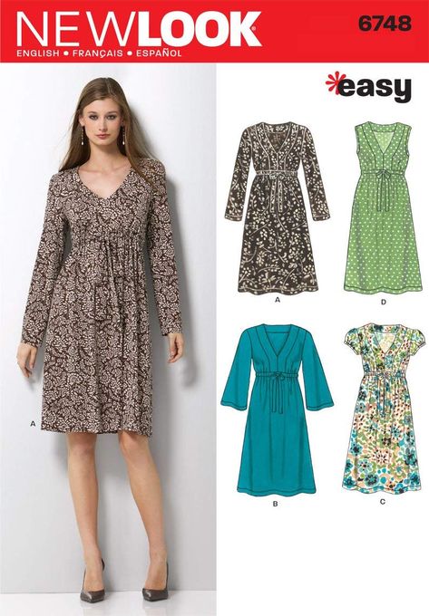 Puff Long Sleeve Dress, New Look Patterns, New Look Dresses, Simplicity Dress, Knit Dresses, Top Sewing, Puff Long Sleeves, Miss Dress, Top Sewing Pattern