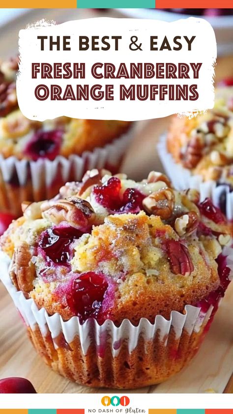 These Fresh Cranberry Orange Muffins are bursting with juicy cranberries, vibrant orange zest, and crunchy pecans. The perfect balance of sweet and tart makes these muffins a family favorite! Whether you're looking for a quick breakfast or a cozy afternoon treat, these muffins come together in just 37 minutes. Grab the recipe now and enjoy the fresh, fruity flavors! Pin it for later and get baking today! Fresh Cranberry Baked Goods, Cranberry Orange Mini Muffins, Healthy Cranberry Orange Muffins, What To Make With Fresh Cranberries, Fresh Cranberry Recipes Baking, Cranberry Orange Recipes, Fresh Orange Recipes, Cranberry Muffins Recipes, Cranberry Pecan Bread Recipe