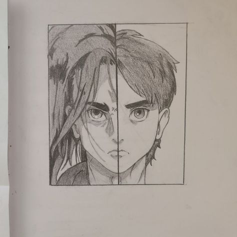 A season 4 versus season 1 comparison of his face. Eren Jaeger Fanart, Easy Drawings Sketches, Eren Jaeger, Season 4, Season 1, Drawing Sketches, Easy Drawings, Male Sketch, Humanoid Sketch