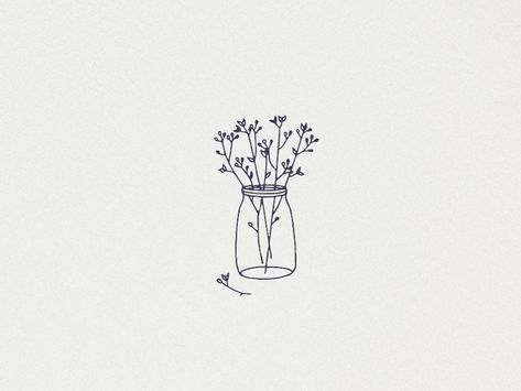 Nature jar by Michael Rayback Plant In A Jar Tattoo, Jar Flowers Drawing, Flower In A Jar Drawing, Jar Of Flowers Drawing, Flower In A Jar Tattoo, Jar Of Flowers Tattoo, Jar With Flowers Tattoo, Nature Doodles Simple, Jar Tattoo Design